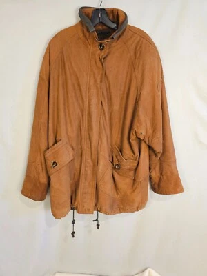 Abrigo de cuero marrón suave años 90 con puños giratorios de franela G-III Foto 1 de 4