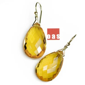 Pendientes Jumbo de Diseñador Puro Oro 18k 14k Citrino Wishbone Bail - Imagen 1 de 12