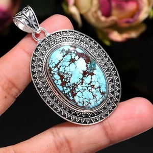 Genuine Turquoise Gemstone 925 Sterling Silver Handmade Pendant Jewelry - Picture 1 of 5