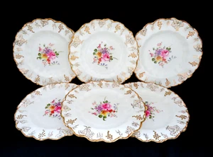 6 Royal Crown Derby England Dessert Plates w/ Gilt Trim ~ "Vine with Posies" - Picture 1 of 9
