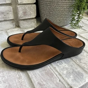 FitFlop Banda Women's 11 43 Black Leather Slip-On Toe-Post Flip Flop Sandals - Picture 1 of 10