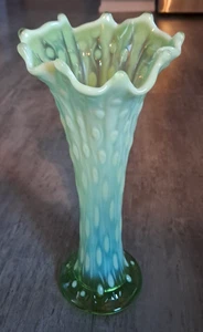 Antique Northwood Opalescent Green Glass Tree Trunk Vase 10.5” - Picture 1 of 7