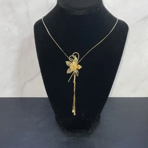 Vintage goldfarben Lariat Slide Rose Anhänger verstellbar Bolokrawatte Stil Halskette - Bild 1 von 5