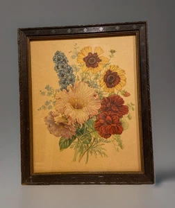 Vintage 9x11” Floral Still Life Litho Print W/Antique Frame & Glass - Picture 1 of 7