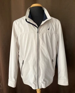 NAUTICA Windbreaker Beige Stretch Jacket Boating Sailing Zip Pockets Men's L - Picture 1 of 7