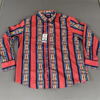 Wrangler Checotah Black Snap Shirt XXL Western Tribal Aztec Print Cowboy - Image 1 of 4