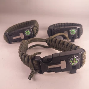 Survival Bracelets Paracord Whistle Ferro Rod Compass Rope Cutter OD Green Black - Picture 1 of 5