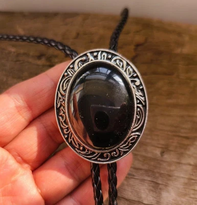 Натуральный черный агат Bolo галстук мужской свадебное ожерелье Western ковбой винтажный подарок - Изображение 1 из 4