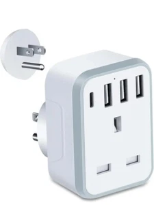 5 In 1 USA Travel Plug Adapter UK to US Plug Adaptor with 3 USB &1 USB - Picture 1 of 7