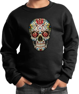 Kids Halloween Sweatshirt Sugar Skull with Roses - Picture 1 of 14