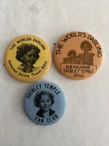 Vintage Shirley Temple Pin Backed Button Lot Of 3 - Picture 1 of 5
