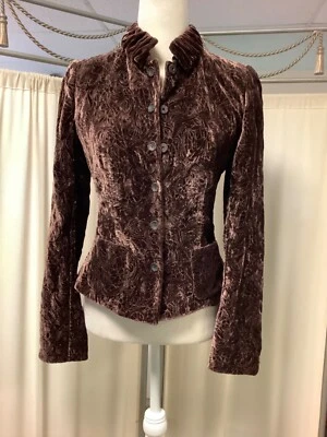 Blazer Elie Tahari MARRÓN Terciopelo Aplastado Seda Floral Bordado XS Foto 1 de 4