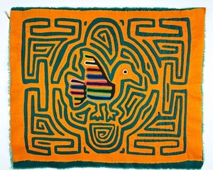 Tribal-inspired geometric Panama quilt botanical mola handcrafted unframed - Picture 1 of 11