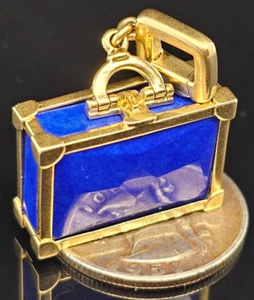 Louis Vuitton Lapis 18k Yellow Gold Suitcase Moveable Handle Charm Pendant - Picture 1 of 7
