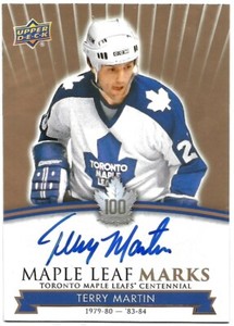 2017-18 UD TORONTO MAPLE LEAFS CENTENNIAL TERRY MARTIN MAPLE LEAF MARKS AUTO