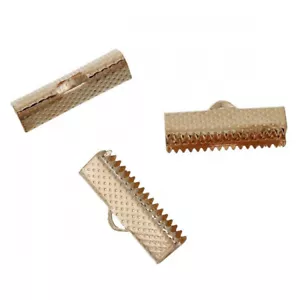 50 Cord Ribbon Crimp End For Jewelry Necklace Bracelet Rose Gold Tone 20mm x 8mm - Picture 1 of 3