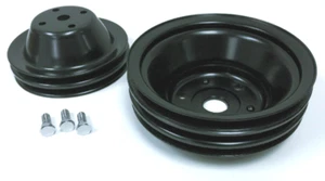SBC Long Water Pump Black Steel Double/Triple Groove Pulley Kit 283-350 V8 - Bild 1 von 1