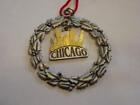 Vintage CHICAGO Skyline in Wreath Christmas Pewter Ornament -Superb Co. Illinois