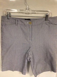 Women’s Talbots Navy & White Pinstriped Cotton Flat Front Bermuda Shorts. Sz 10 - Picture 1 of 3