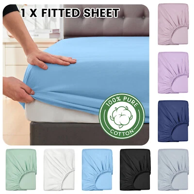 100% Pure Cotton Fitted Sheet Deep Pocket Up To 40CM Luxury Soft Sheet (No Flat) - image 1 of 4