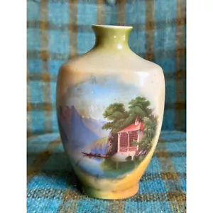 Vintage Deutschland Vase winzige Landschaft Schatten Berge See Blume - Bild 1 von 20