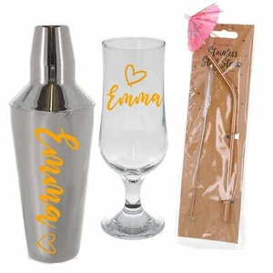Set completo shaker cocktail personalizzato o bicchiere da cocktail riutilizzo paglia e ombrello - Foto 1 di 22