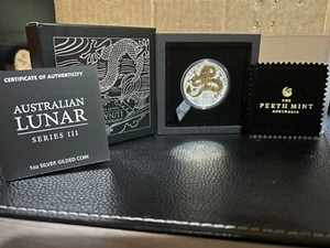 2024 Australian Lunar Series III Year of the Dragon GUILDED 1 oz .9999 Silver - Picture 1 of 1