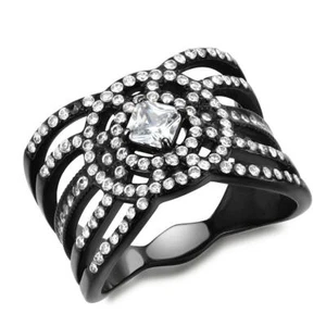 Black cocktail ring princess pave cubic zirconia womens - Picture 1 of 5