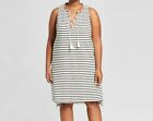 Ava  Viv Cream  Black Striped Sleeveless Knit Dress, Plus Size 1X, 2X