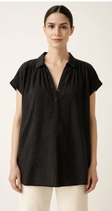 Nili Lotan Normandy Cotton Oversized Blouse in Black - Size L.    T - Picture 1 of 6