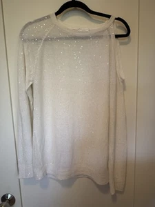 EUC Brunello Cucinelli white linen sequins Dazzling sweater SZ 42 US 6-8 $1800 - Picture 1 of 5