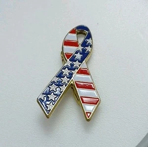 Patriotic Swag Enameled Awareness Ribbon Red White Blue Hat Pin - Picture 1 of 5