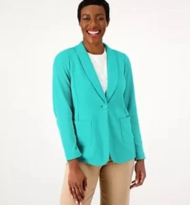 Susan Graver Weekend Regular Marina Knit Blazer -Raw Turquoise- Size 3X - Picture 1 of 11