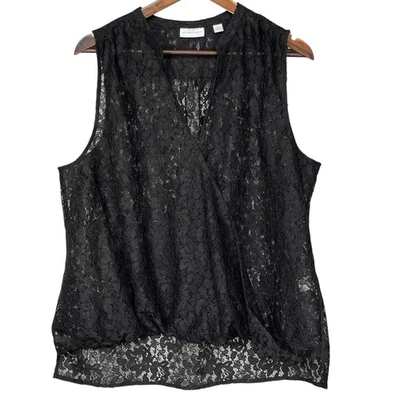 New York & Company Black Lace Sleeveless Top Blouse Women's XL Whimsigoth Boho - Image 1 of 4