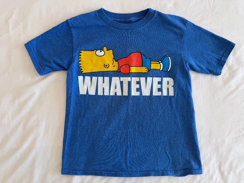 Camiseta Los Simpson Bart Simpson “Whatever” Azul Gráfico Niños Pequeña 6/7 Divertida Foto 1 de 4