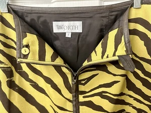 Worth New York Size 8 Skirt, Full Zip￼, Brown/Yellow Zebra Print, 94% Cotton - Picture 1 of 19