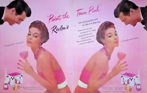 Lápiz labial y esmalte de uñas Revlon 1952 pintura la ciudad rosa anuncio impreso vintage de 2 páginas - Imagen 1 de 3