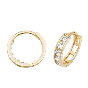 Mens 6 Stone Huggie Hoop Earring 9ct Yellow Gold 375 Hallmarked Brand New Boxed - Picture 1 of 3