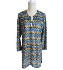 Costume da bagno copricostume da spiaggia donna a rete modello chevron blu giallo TG M - Foto 1 di 6