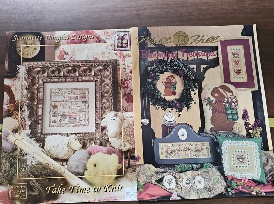 Lote de 2 folletos vintage con patrón de punto de cruz 1997 y 2005 estilo sampler y marco Foto 1 de 4