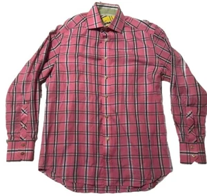 Camisa de vestir Robert Graham rosa a cuadros doble botón cuello puños para hombre mediana - Imagen 1 de 8