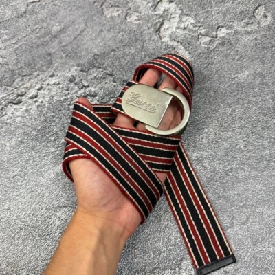 Gucci Web Designer Belt G Buckle White Blue Red Mens Belt - Image 1 of 4