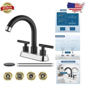 Matte Black & Polished Chrome 4-Inch Centerset Bathroom Faucet with 360° Swivel - Picture 1 of 11