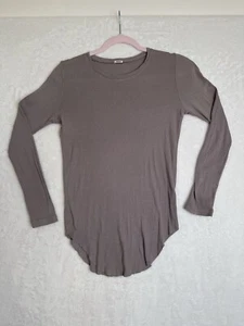 Monroe Womens XS Relaxed Top  Ribbed Gray Long Sleeve Rough Hem - Picture 1 of 15