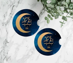 2 Libra, Zodiac, Moon/Stars, Car Coasters, 2.75"/5mm thick/neoprene(car9) - Picture 1 of 1