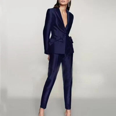 Trajes de satén verde para mujer con lazo pantalones ajustados trajes para damas trajes de novia Foto 1 de 4