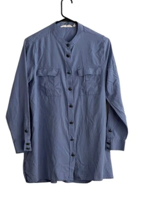 Soft Surroundings Silk Tunic Top Women's Petite Medium Blue Button-Front - Image 1 of 4