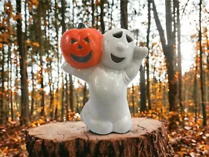 Candelabro votivo de cerámica vintage en caja Jack-O-Lantern - Imagen 1 de 13