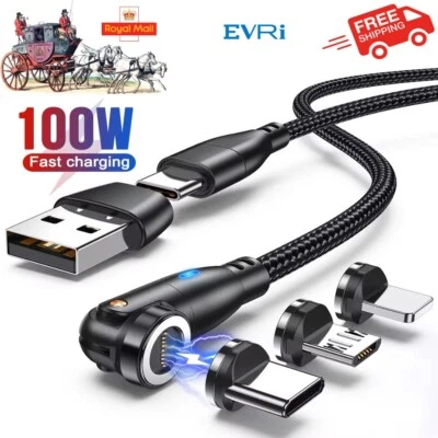 Magnetic USB Lead Data & Fast PD Charge LED Cable 100w Samsung iPhone - Image 1 of 4
