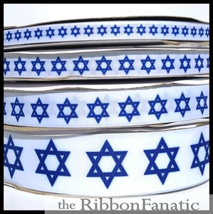Cinta de grosgrain blanca azul estrella de David 3 yardas 3/8" 5/8" 7/8" 1,5" - Imagen 1 de 2